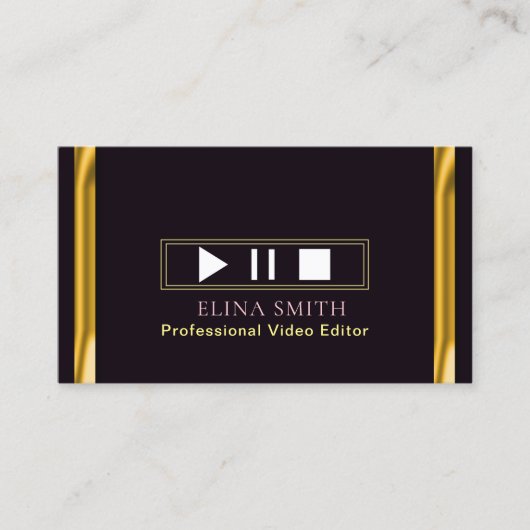 Berufliche Video Editor Black Gold Business Card Visitenkarte (Vorderseite)