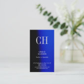 Berufliche Visitenkarte für Blue Black Monogram (Stehend Vorderseite)
