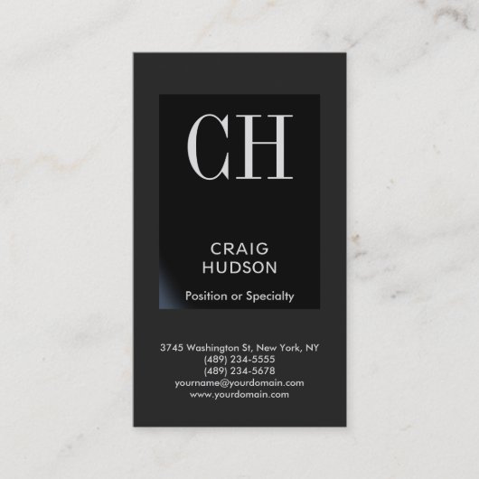 Berufliche Visitenkarte für Schwarz-Grau-Monogramm (Vorderseite)