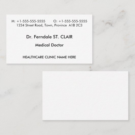 Berufliche Visitenkarte Gesundheitswesen (Vorne/Hinten)