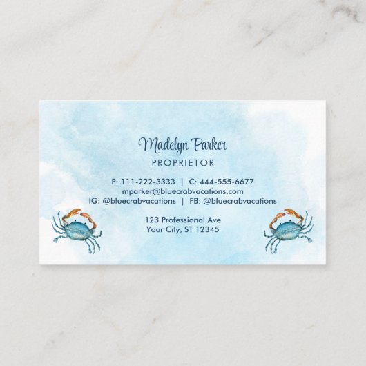 Berufliche Wasserfarbe Blauer Krabbenküste Visitenkarte (Rückseite)