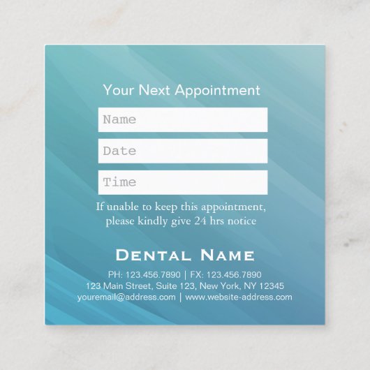 Berufliche Zahnpflege Zahnärztliche Zahnarztpraxis Terminkarte (Rückseite)