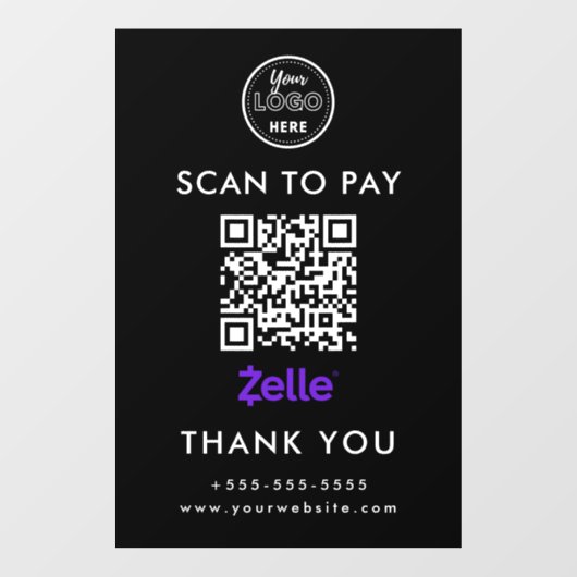 Berufliche Zelle QR Code Scan to Pay Logo Black Fensteraufkleber (Blatt)