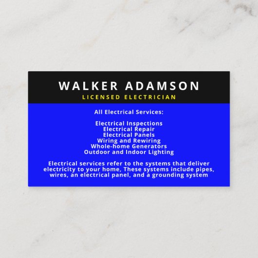 Berufliche zugelassene Stromkarten Visitenkarte (Rückseite)