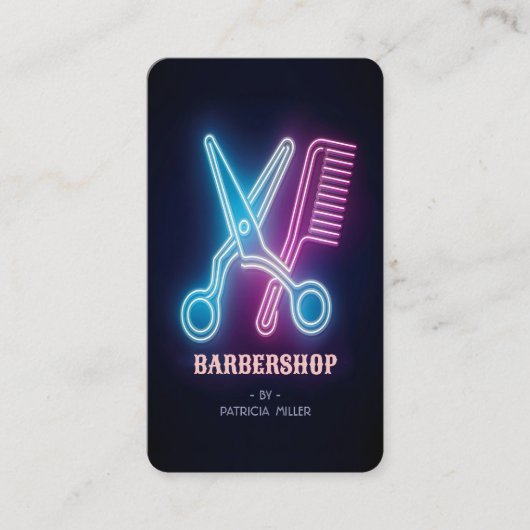 Beruflicher Barbershop Neon Barber's Scissors Visitenkarte (Vorderseite)