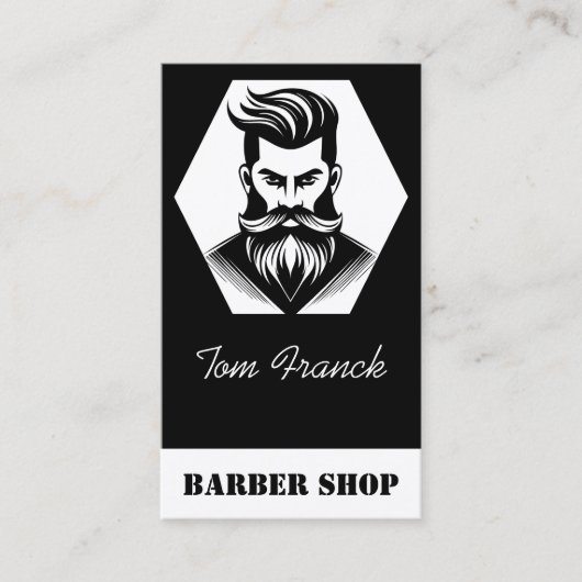 Beruflicher Barbershop Schwarzweiß Visitenkarte (Vorderseite)