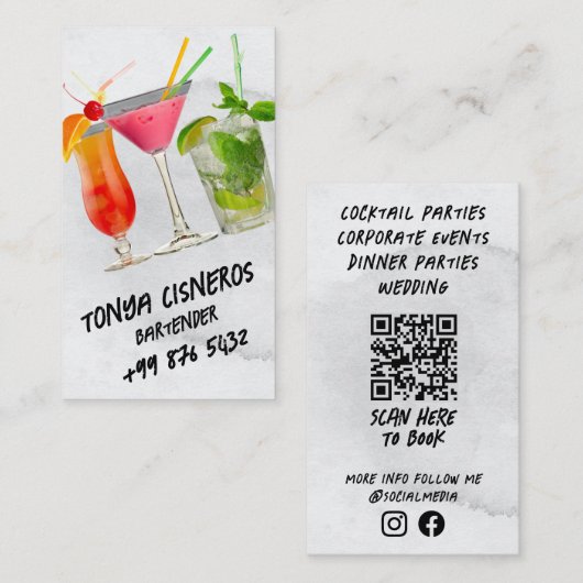 beruflicher Barkeeper | Graue Wasserfarbe Visitenkarte (Vorne/Hinten)