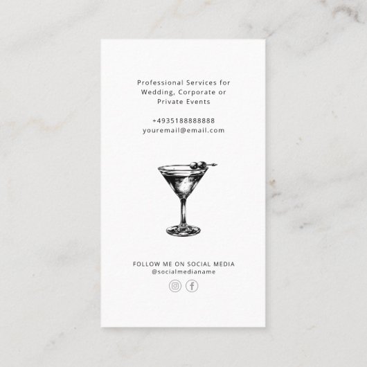 Beruflicher Barkeeper mit Schwarz-Weiß-Cocktail Visitenkarte (Rückseite)