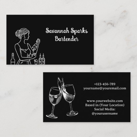 Beruflicher Barkeeper Schwarz und Weiß Visitenkarte (Vorne/Hinten)