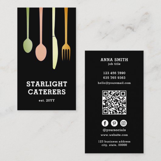 Beruflicher Black Interior Caterer - QR-Code Visitenkarte (Vorne/Hinten)