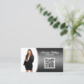 Beruflicher Black Ombre Glitzer Custom Foto QR Visitenkarte (Stehend Vorderseite)