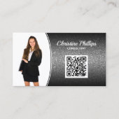 Beruflicher Black Ombre Glitzer Custom Foto QR Visitenkarte (Vorderseite)