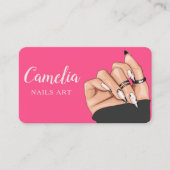 Beruflicher Black Pink Nail Art Salon Qr Code Visitenkarte (Vorderseite)