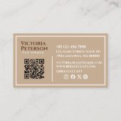 Beruflicher Boho Lineart Beige QR-Code Visitenkarte (Rückseite)