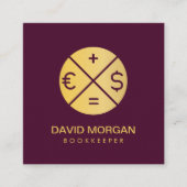 Beruflicher Buchhalter Burgund und Gold Quadratische Visitenkarte (Vorderseite)