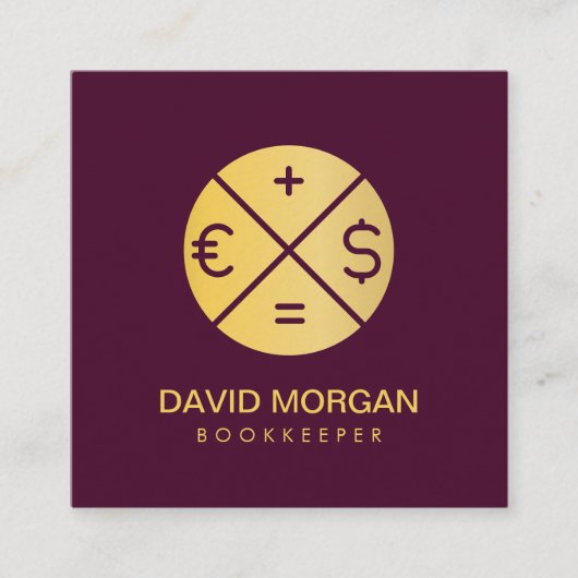 Beruflicher Buchhalter Burgund und Gold Quadratische Visitenkarte (Vorderseite)