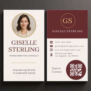 Beruflicher Burgund Gold Foto QR Code Moderner Visitenkarte