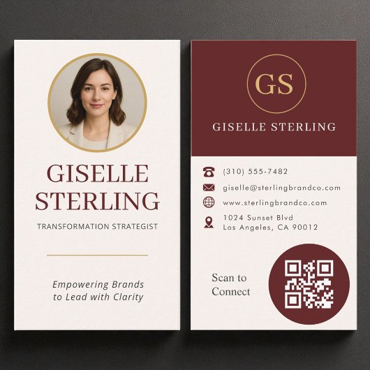 Beruflicher Burgund Gold Foto QR Code Moderner Visitenkarte