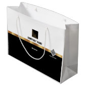 Beruflicher Client-Mitarbeiter bei QR-Codeabfrage Große Geschenktüte (Rückseite Schrägansicht)