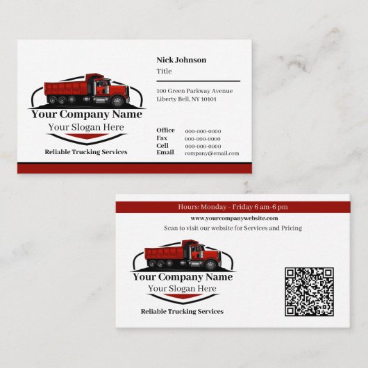 Beruflicher Dump Truck Hauling Company QR Code Visitenkarte (Vorne/Hinten)