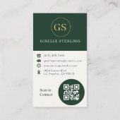 Beruflicher Dunkel-Grün-Gold-Foto QR-Code Modern Visitenkarte (Rückseite)