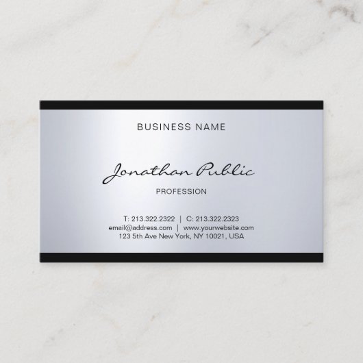 Beruflicher eleganter Glam Handschrift Silver Look Visitenkarte (Vorderseite)