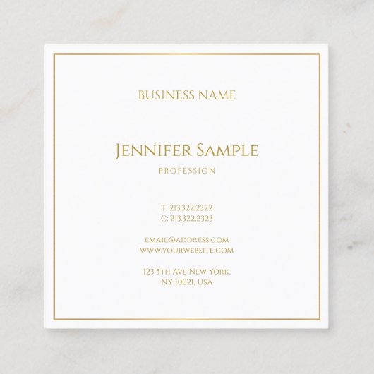 Beruflicher eleganter Goldtext-weißes modernes Quadratische Visitenkarte (Rückseite)