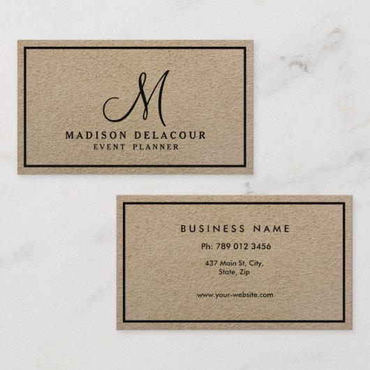 Beruflicher eleganter, moderner Monogram-Beige San Visitenkarte (Vorne/Hinten)