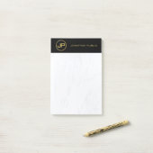 Beruflicher, eleganter Monogram-Schwarz-Gold-Marmo Post-it Klebezettel (Auf Schreibtisch)
