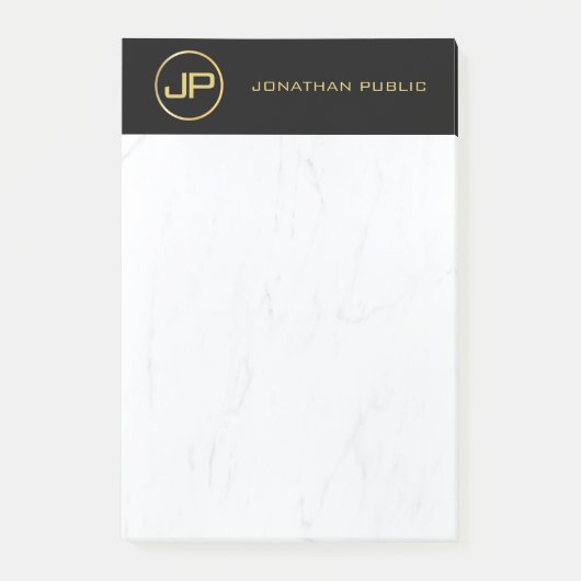 Beruflicher, eleganter Monogram-Schwarz-Gold-Marmo Post-it Klebezettel (Vorderseite)