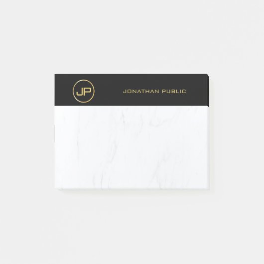 Beruflicher, eleganter Monogram-Schwarz-Gold-Marmo Post-it Klebezettel (Vorderseite)