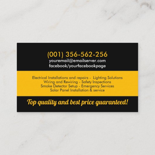 Beruflicher Elektrischer Unternehmer - Elektriker Visitenkarte (Rückseite)