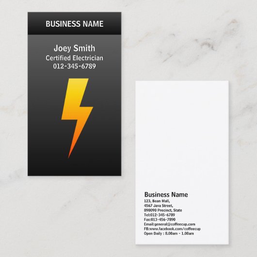Beruflicher ElektrohandelKompetenzbeleuchtungBolt Visitenkarte (Vorne/Hinten)