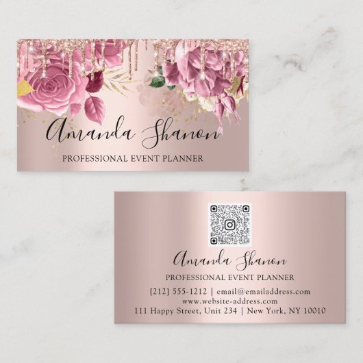 Beruflicher Eventplaner Rose QR-Code Visitenkarte (Vorne/Hinten)
