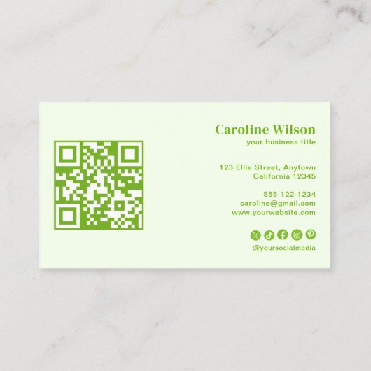 Beruflicher, feiner Kalkgrüner QR Visitenkarte (Rückseite)