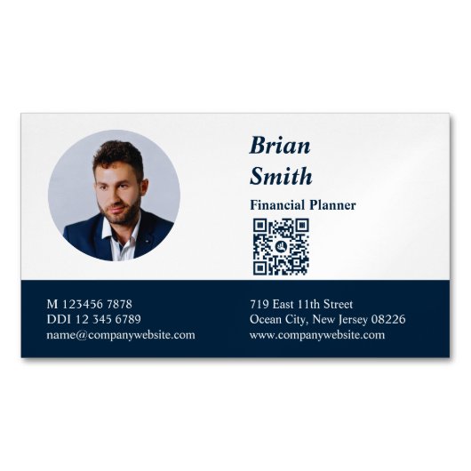 Beruflicher Finanzplaner QR Code Blue Magnetische Visitenkarte (Vorderseite)