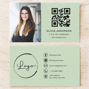 Beruflicher Foto Sage Green QR Code Social Media Visitenkarte
