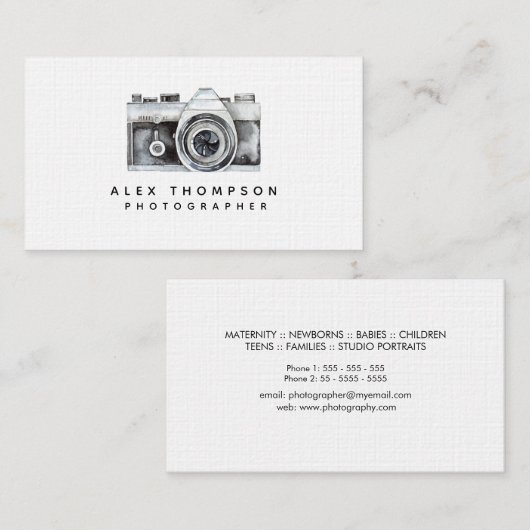 Beruflicher Fotograf der Aquarellkamera Visitenkarte (Vorne/Hinten)