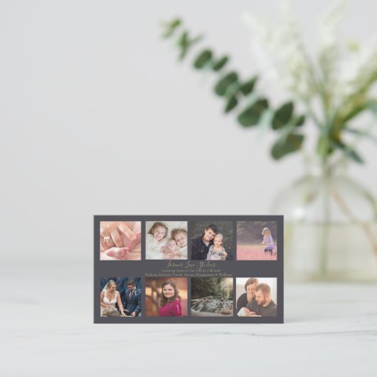 Beruflicher Fotograf dunkel - 8 Foto Design Visitenkarte (Stehend Vorderseite)