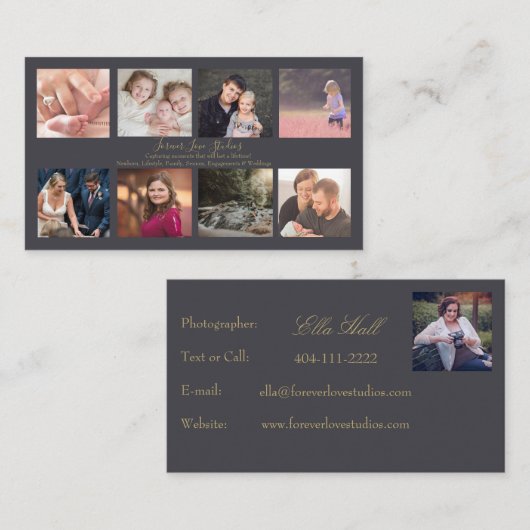 Beruflicher Fotograf dunkel - 8 Foto Design Visitenkarte (Vorne/Hinten)