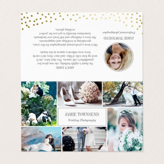 Beruflicher Fotograf in Gold Dots Collage Visitenkarten (Außenseite Aufgefaltet)