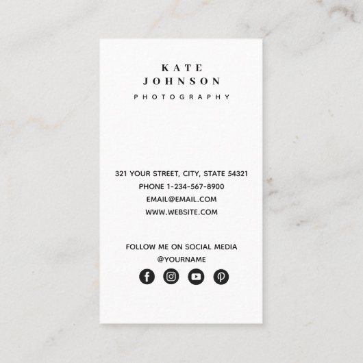 Beruflicher Fotograf QR Code Social Media Visitenkarte (Rückseite)