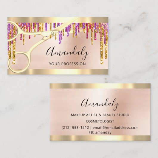 Beruflicher Friseur Coiffeur Schere Rose VIP Visitenkarte (Vorne/Hinten)