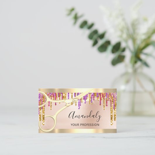 Beruflicher Friseur Coiffeur Schere Rose VIP Visitenkarte (Stehend Vorderseite)