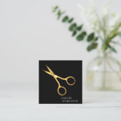Beruflicher Friseur Gold Schere & Black Quadratische Visitenkarte (Stehend Vorderseite)