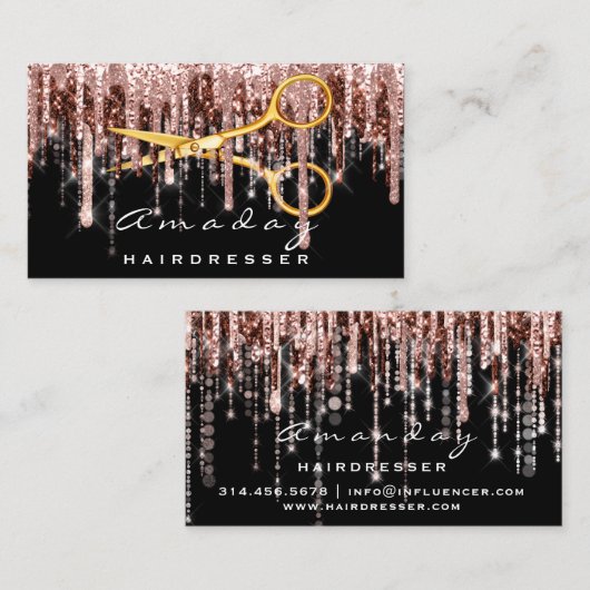 Beruflicher Friseur Goldene Schere Schwarz Visitenkarte (Vorne/Hinten)