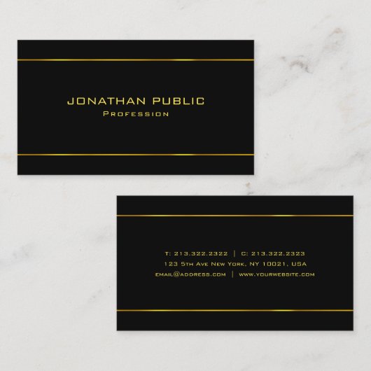 Beruflicher Gold Text Moderne Schwarze Vorlage Visitenkarte (Vorne/Hinten)