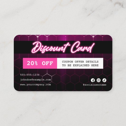 Beruflicher Haarstil in Schwarz und Rosa Rabattkarte (Rückseite)