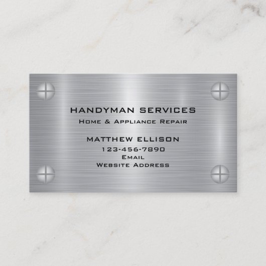 Beruflicher Handyman Zuhause Reparatur Metallstil Visitenkarte (Vorderseite)
