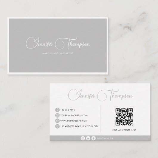 Beruflicher, hellgrauer QR-Code Visitenkarte (Vorne/Hinten)